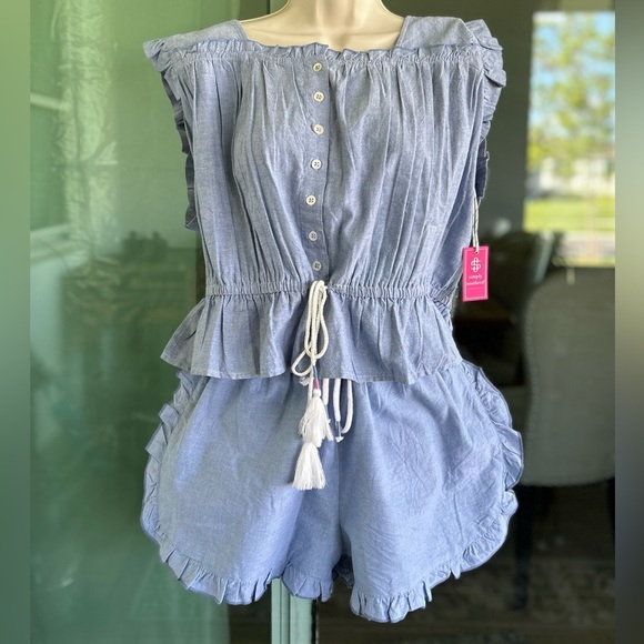 Simply Southern Sleeveless Chambray Shirt NWT SZ XL - Picture 2 of 9